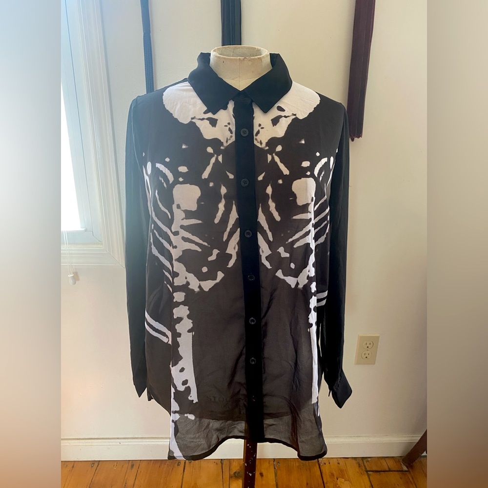 IRON FIST Sheer Black Skeleton Print Women’s Blouse Goth Alt Spooky Punk Size S